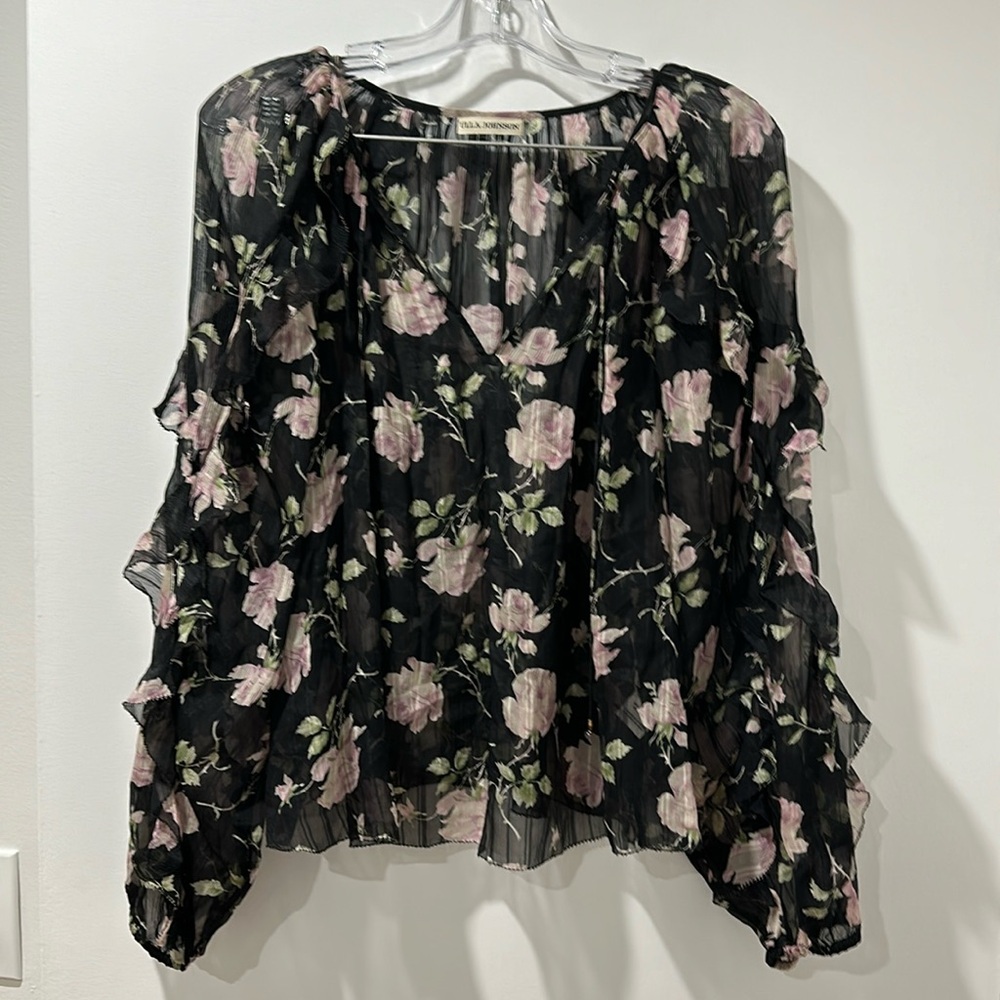 Ulla Johnson Black Floral Silk Sheer Top 4